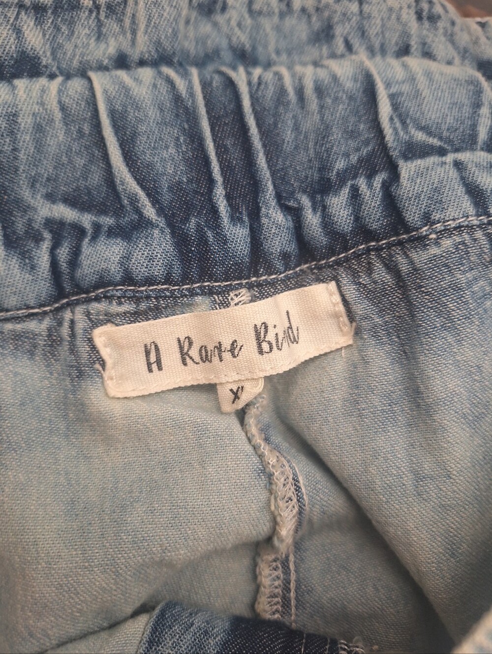 A Rare Bird Boho Chic Frayed Denim & Crochet Lace Layered Skirt Pants XL - Picture 6 of 11